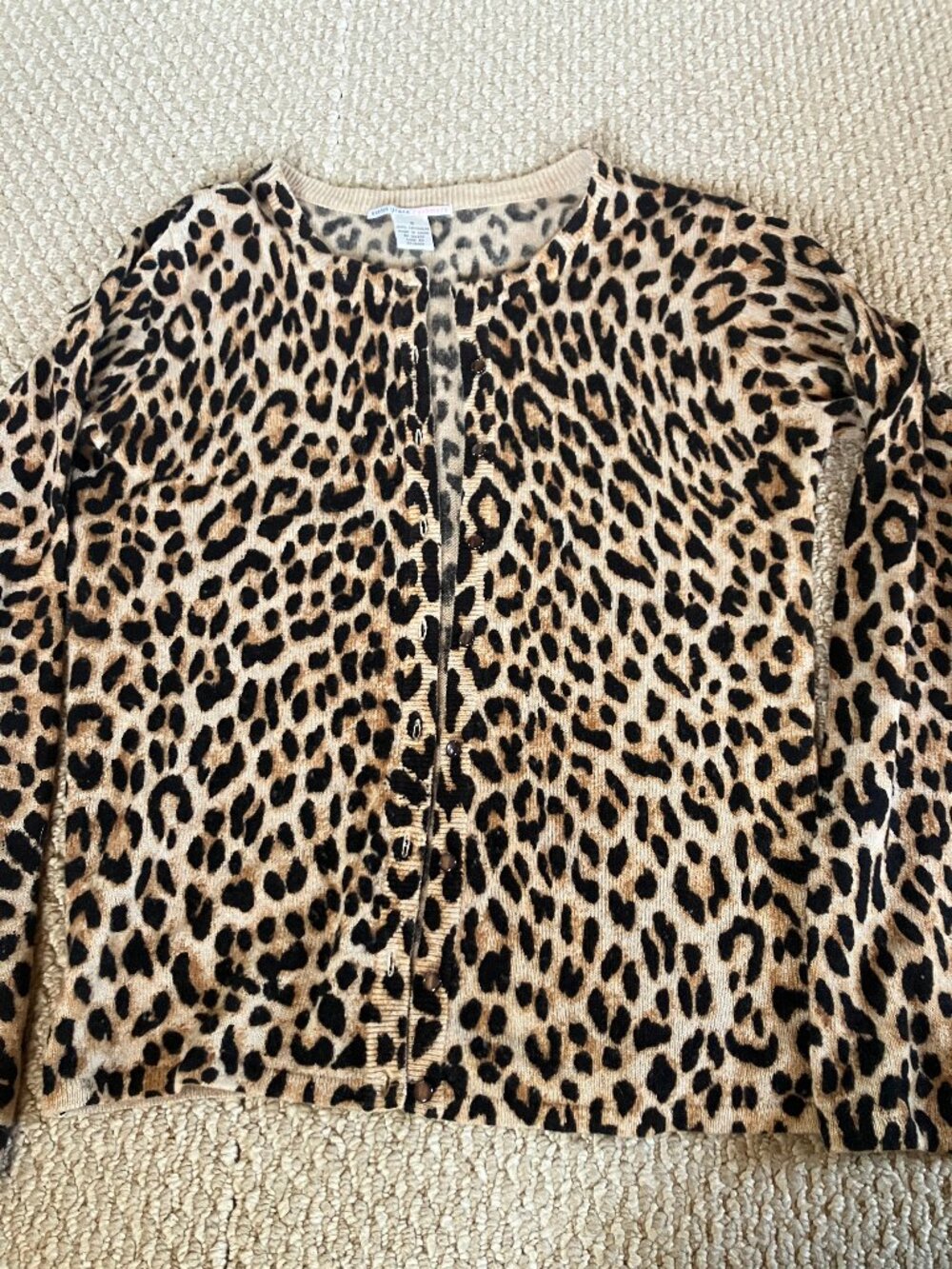 100% Cashmere Leopard Print Cardigan Evelyn Grace Small READ